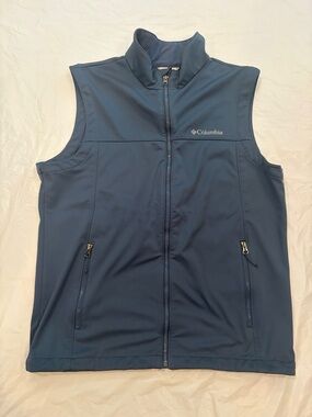 Columbia Vest Men’s M Blue Grey 100% Polyester Full Zip Pockets